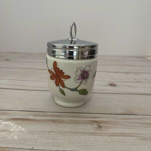 Royal Worcester England Egg Coddler Floral  4" Tall With Lid